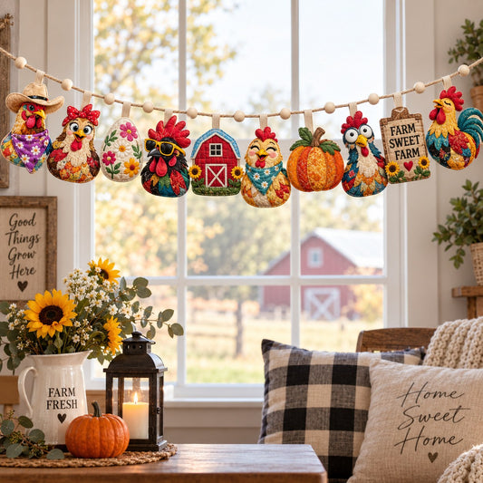 Chicken Farm Morning Custom Shape Quilted Garland GFTONPT863