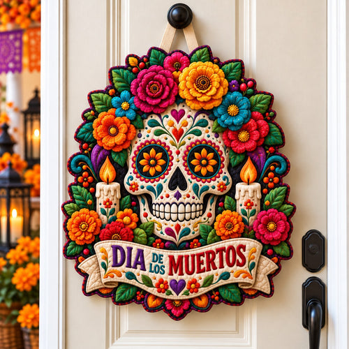 Day of the Dead Flowers Custom Shape Quilted Door Hanger GFTONPT868