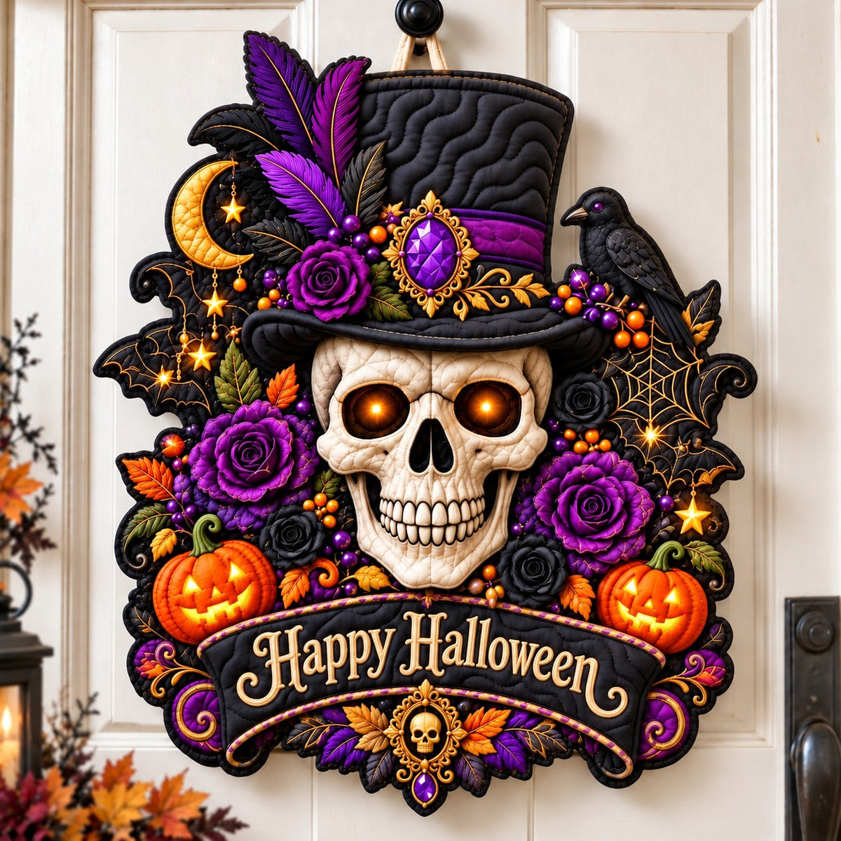 Halloween Skeleton Spooky Custom Shape Quilted Door Hanger GFTONPT875
