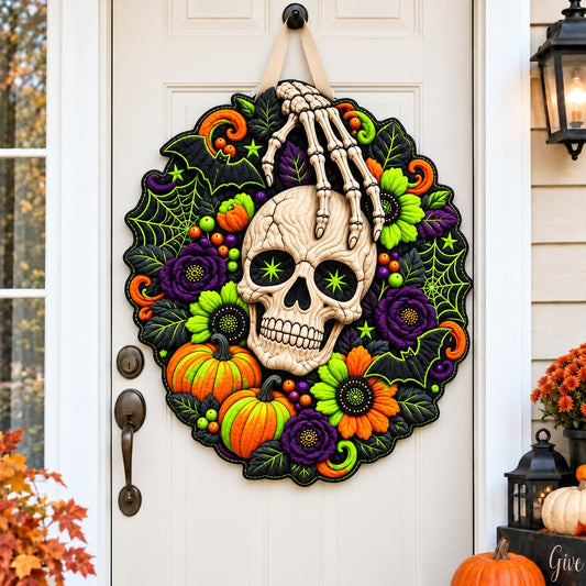 Halloween Skeleton Mischief Custom Shape Quilted Door Hanger GFTONPT876