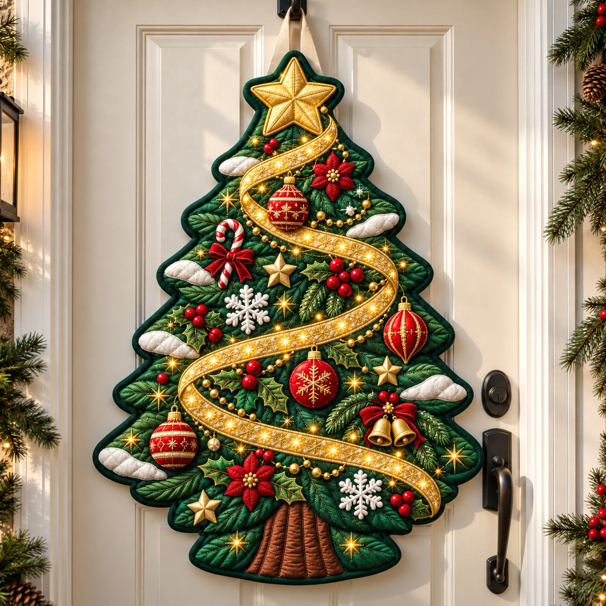 Christmas Tree Wishes Custom Shape Quilted Door Hanger GFTONPT932