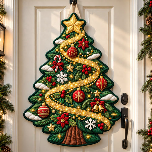 Christmas Tree Wishes Custom Shape Quilted Door Hanger GFTONPT932