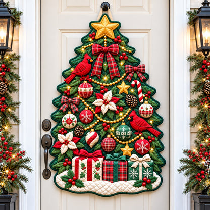 Christmas Tree Cheer Custom Shape Quilted Door Hanger GFTONPT933