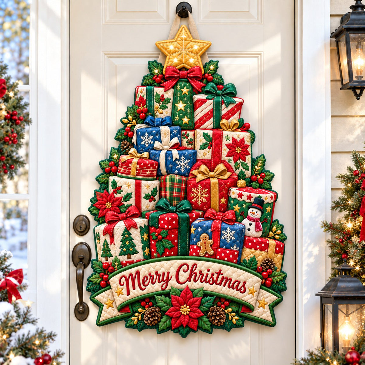 Christmas Tree Joy Custom Shape Quilted Door Hanger GFTONPT936