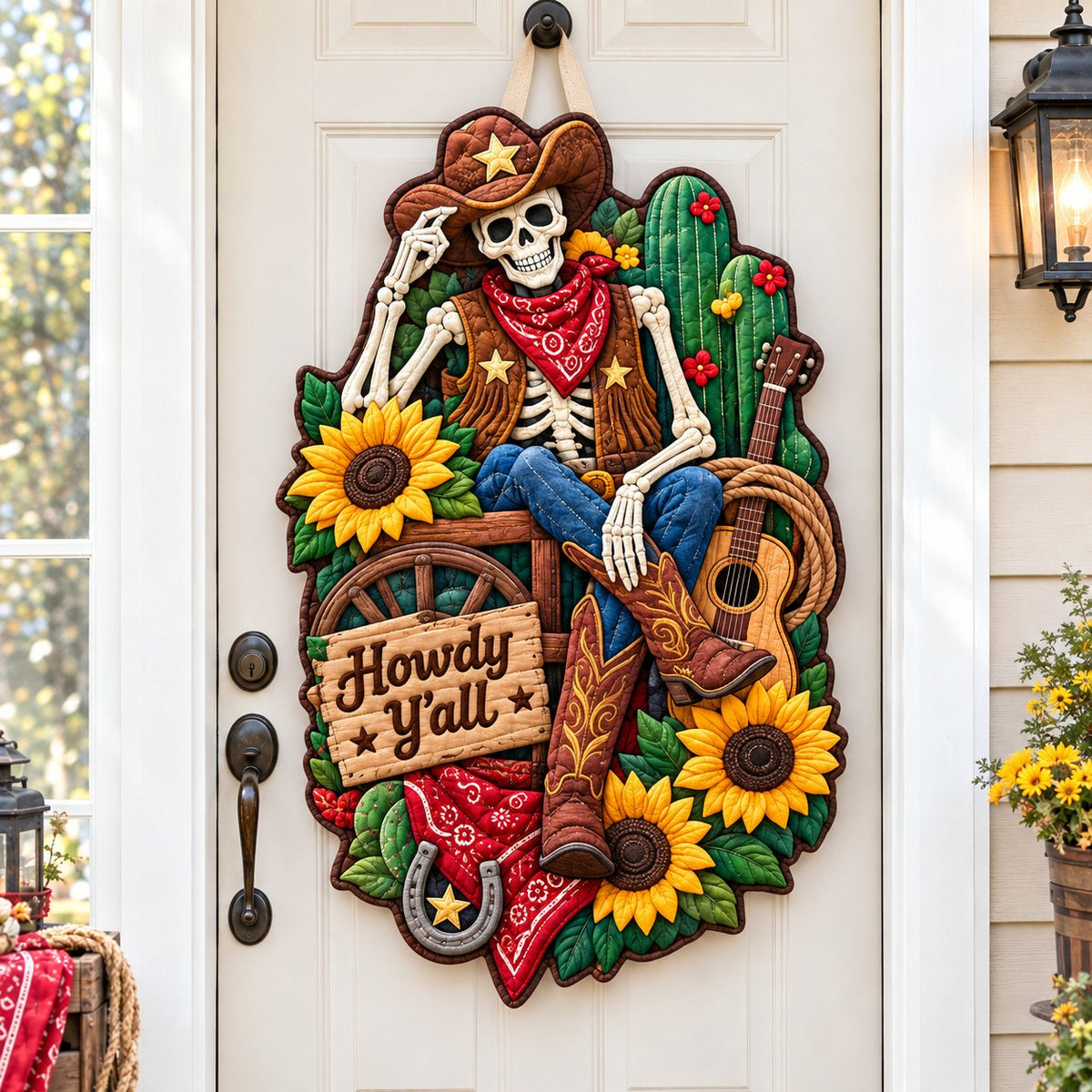 Western Skeleton Saloon Custom Shape Quilted Door Hanger GFTONPT939