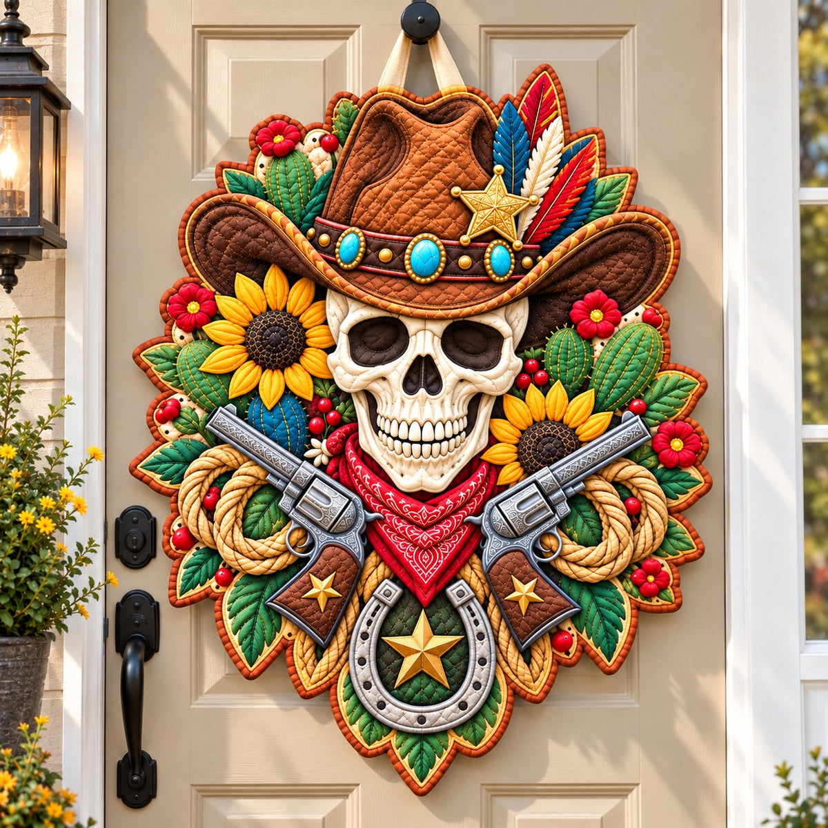 Western Skeleton Frontier Custom Shape Quilted Door Hanger GFTONPT940