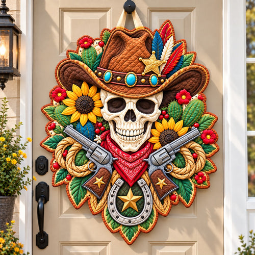 Western Skeleton Frontier Custom Shape Quilted Door Hanger GFTONPT940