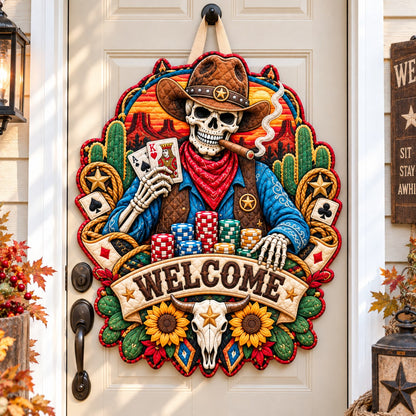 Western Skeleton Showdown Custom Shape Quilted Door Hanger GFTONPT941
