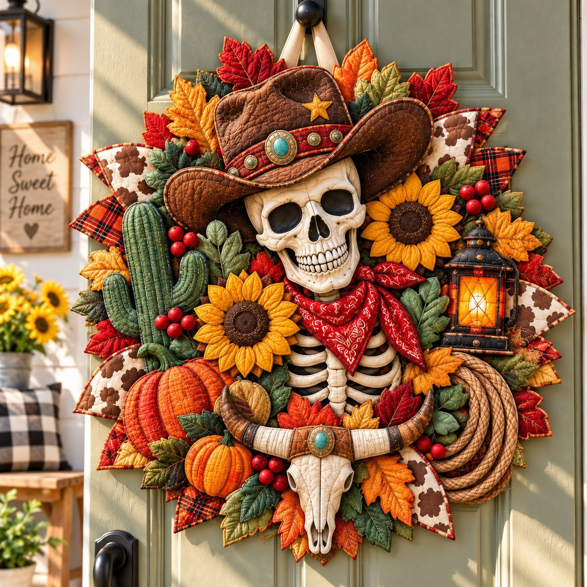Western Skeleton Wildlands Custom Shape Quilted Door Hanger GFTONPT942