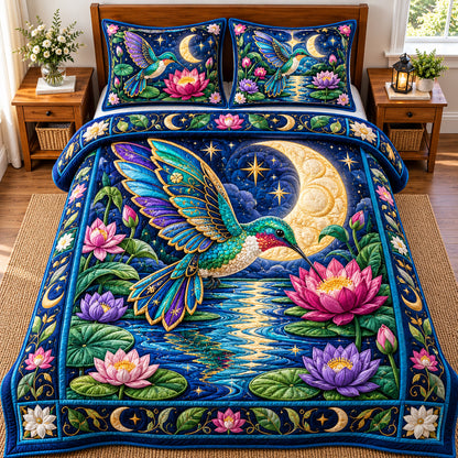Hummingbird Lotus Lagoon 3-Piece Quilted Bedding Set GFTONPT999