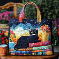 Cat and Book Quilted Tote Bag GFTONT1123