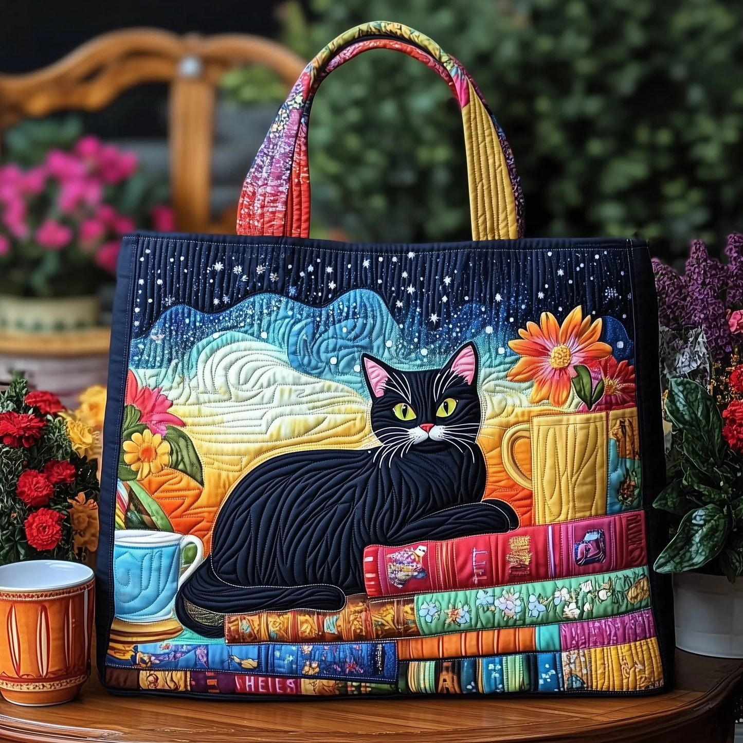 Cat and Book Quilted Tote Bag GFTONT1123