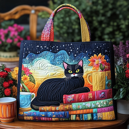 Cat and Book Quilted Tote Bag GFTONT1123