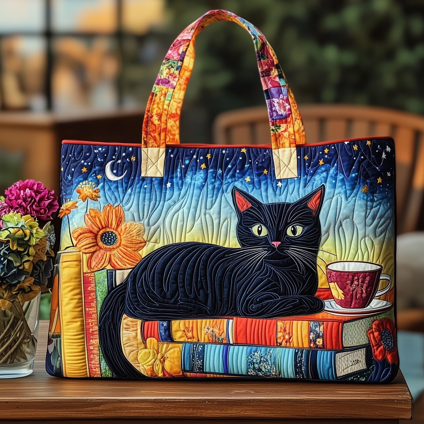 Cat and Book Quilted Tote Bag GFTONT1125