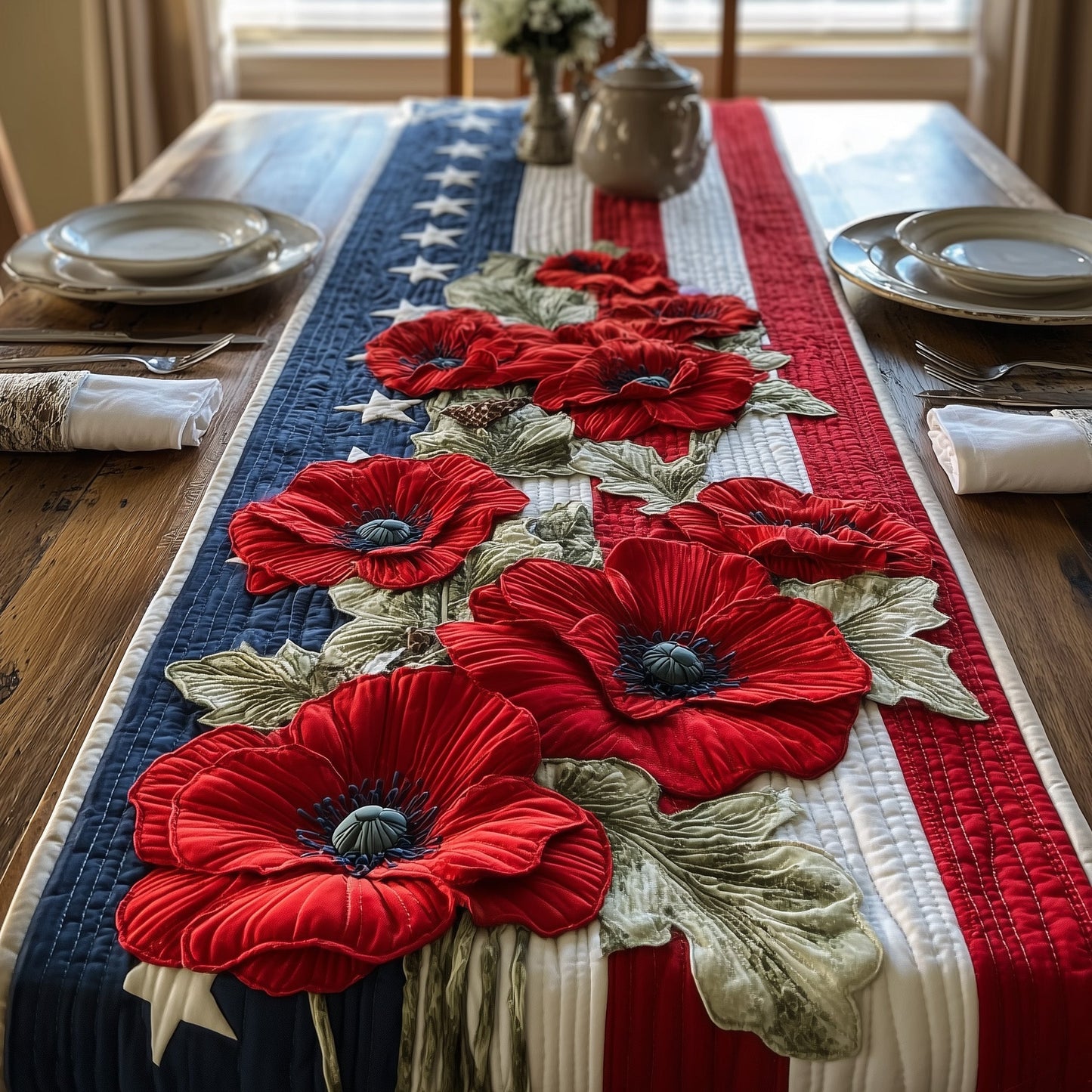 Patriotic Poppy Quilted Table Runner GFTONT1329