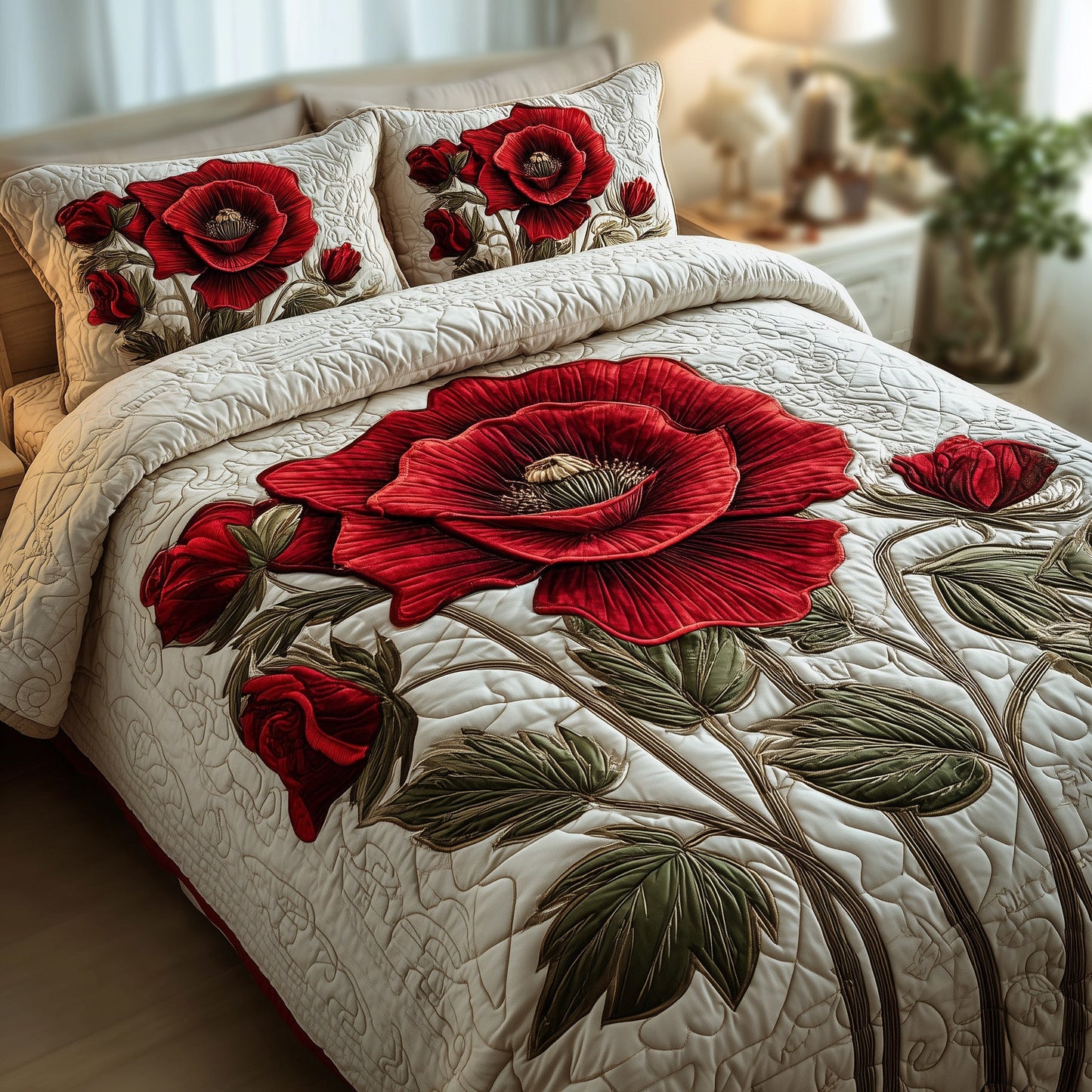 Poppies 3-Piece Quilted Bedding Set GFTONT1370
