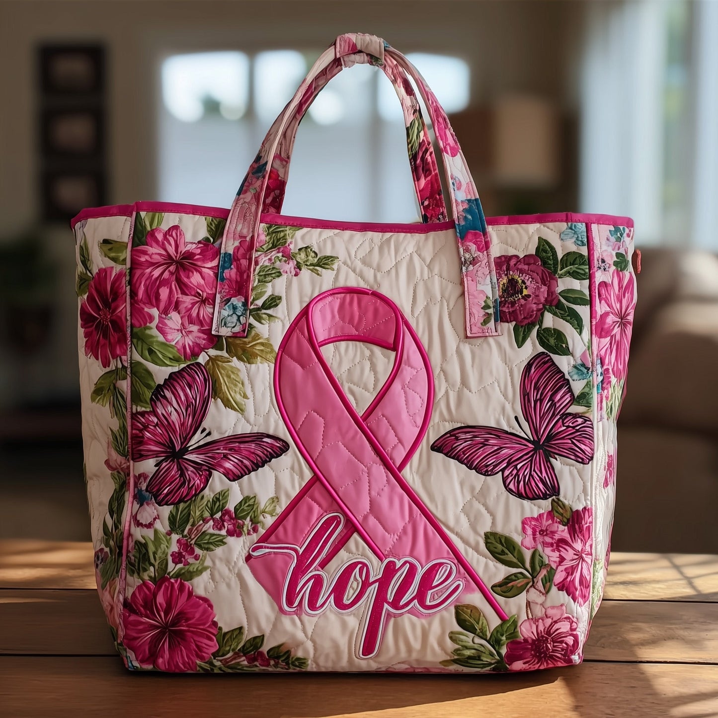 Breast Cancer Ribbon Quilted Tote Bag GFTONT1634