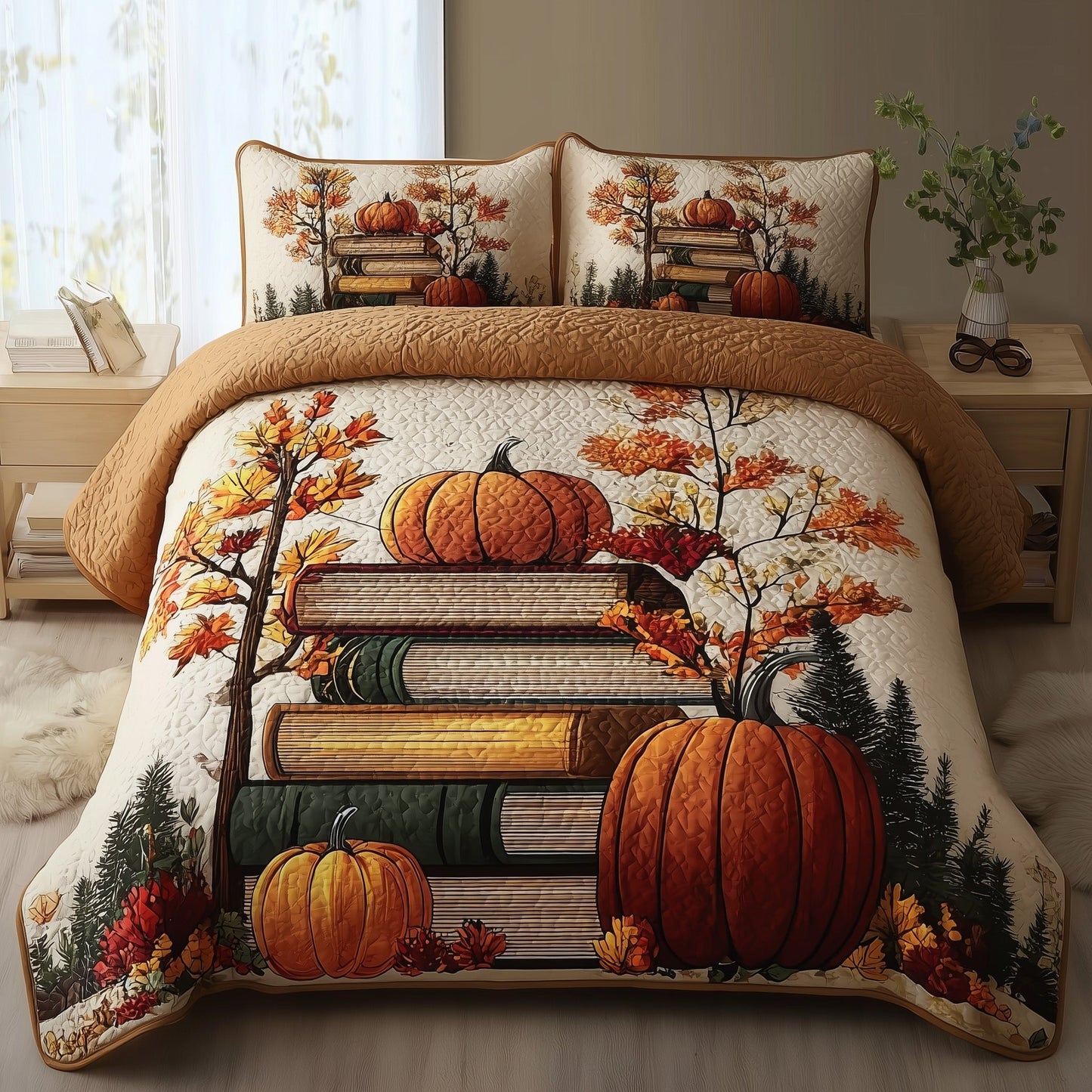 Pumpkin Glow 3-Piece Quilted Bedding Set GFTONT1732