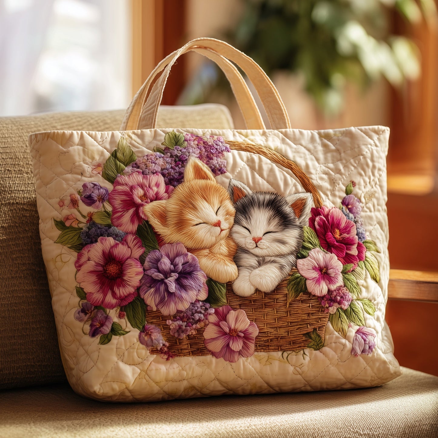 Cat in Bloom Quilted Tote Bag GFTONT2207