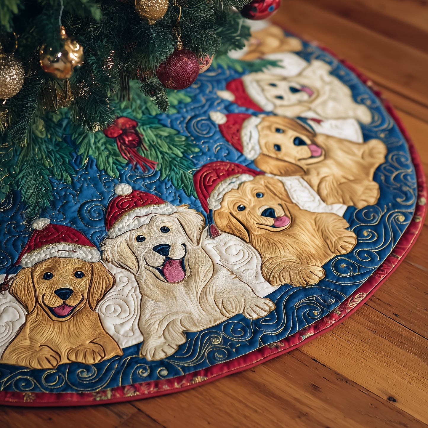 Xmas Golden Retriever Quilted Tree Skirt GFTONT2850