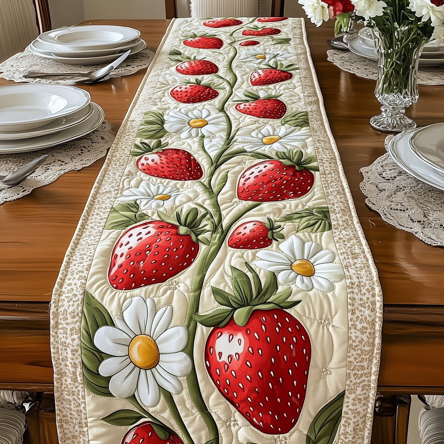 Summer Strawberry Quilted Table Runner GFTONT304