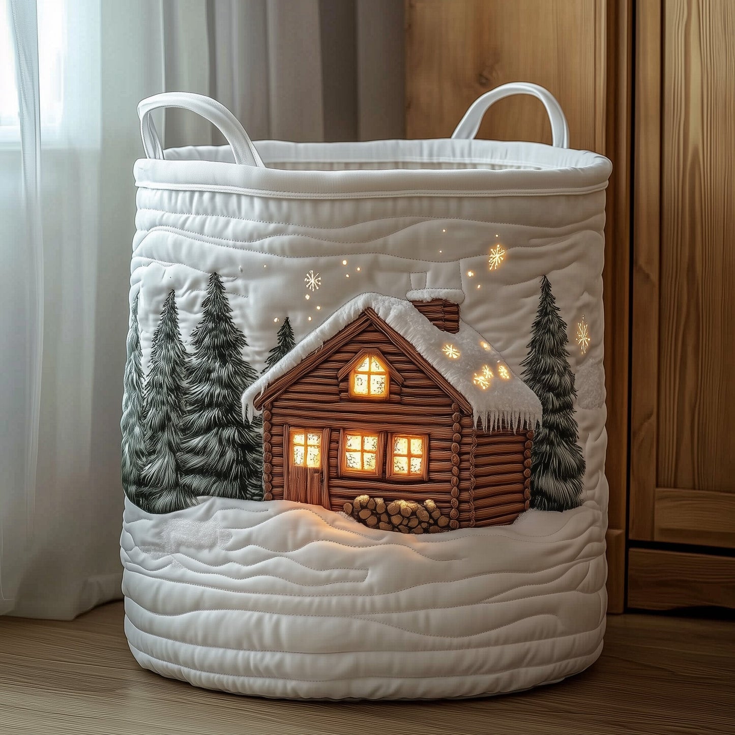 Gingerbread Cabin Quilted Laundry Basket GFTONT3321