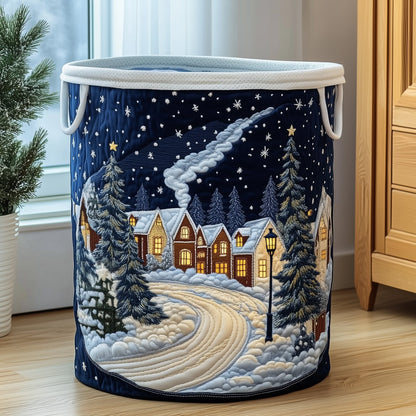 Snowy Cottage Quilted Laundry Basket GFTONT3356