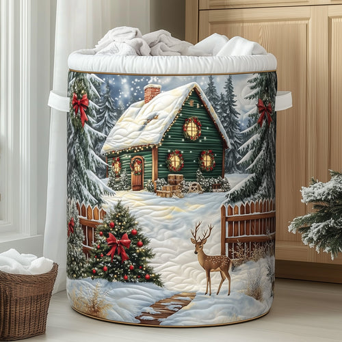 Snowy Cottage Quilted Laundry Basket GFTONT3357