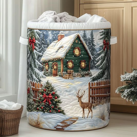 Snowy Cottage Quilted Laundry Basket GFTONT3357