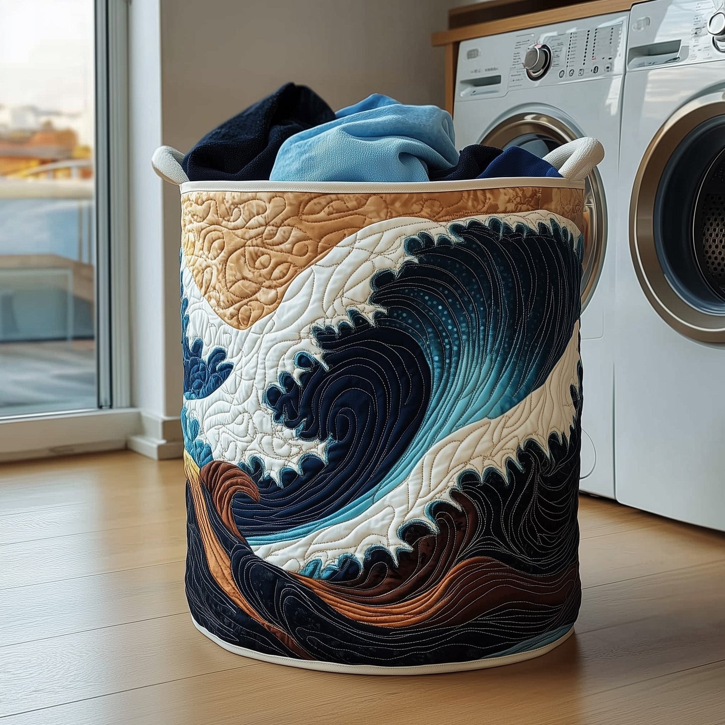 Tidal Waves Quilted Laundry Basket GFTONT3394