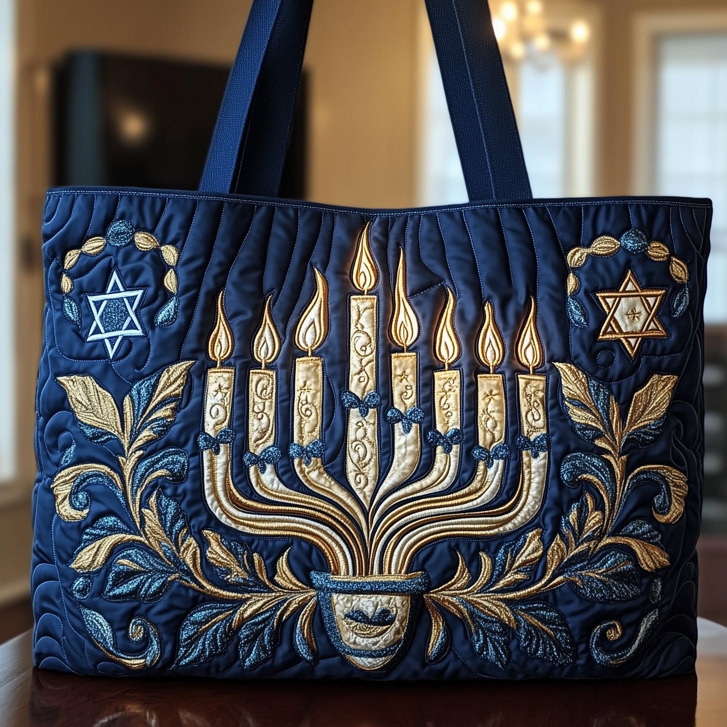 Luminous Menorah Quilted Tote Bag GFTONT3573