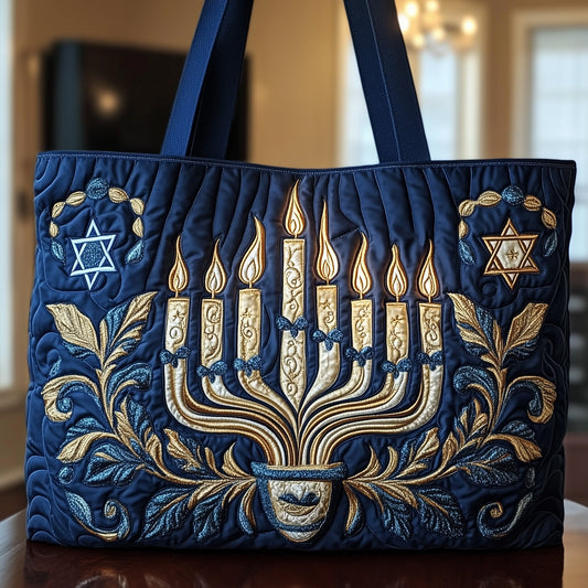 Luminous Menorah Quilted Tote Bag GFTONT3573