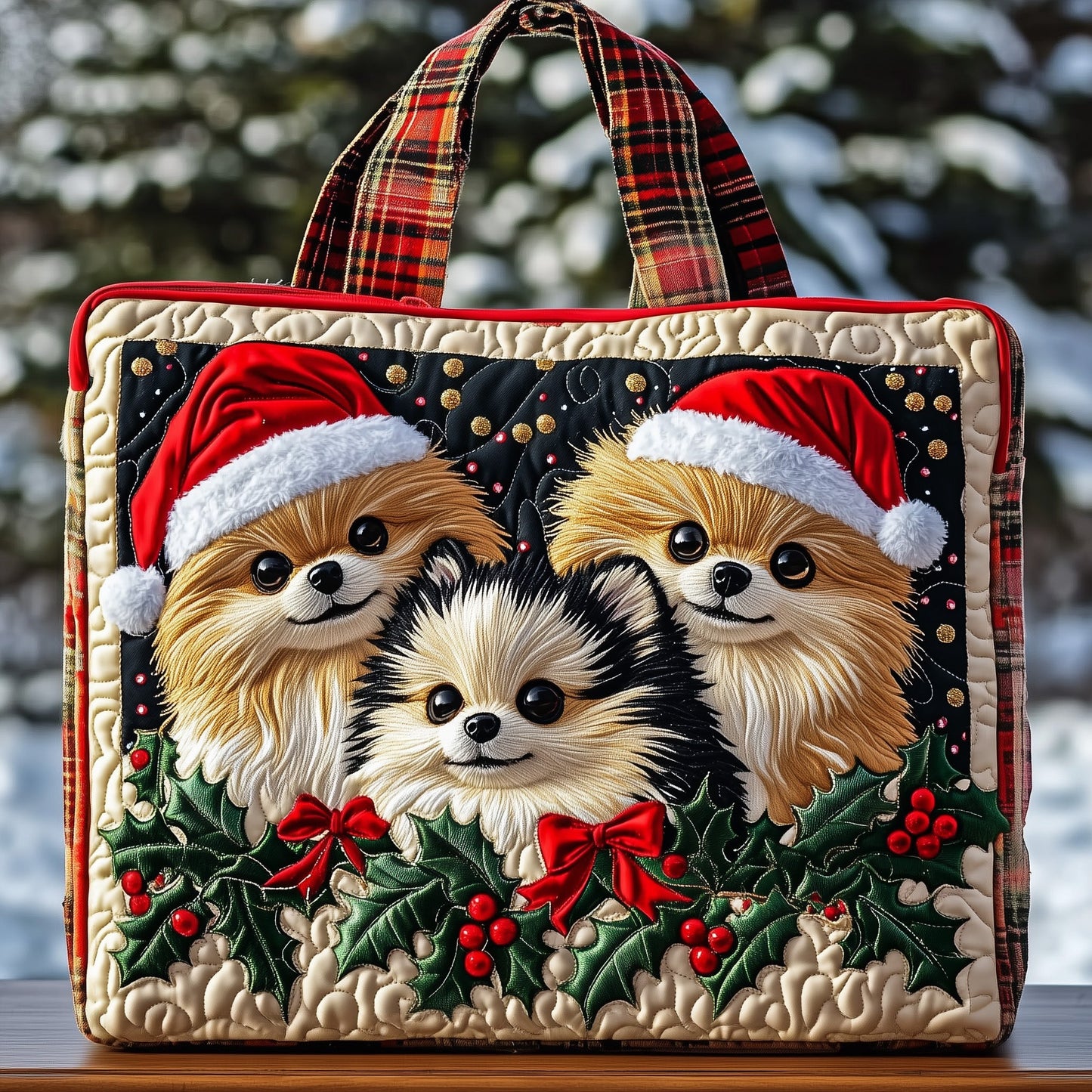 Pomeranian Holiday Quilted Tote Bag GFTONT3780