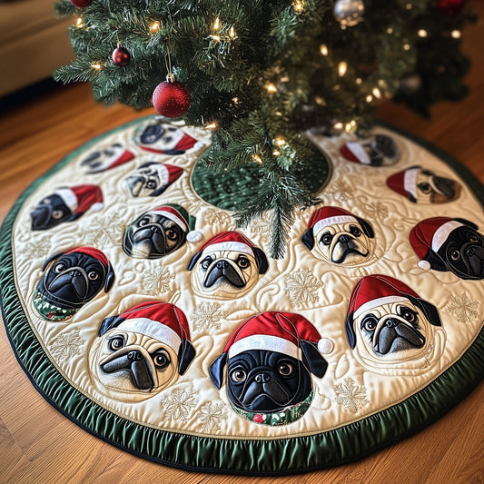 Pug Puppies Quilted Tree Skirt GFTONT3935