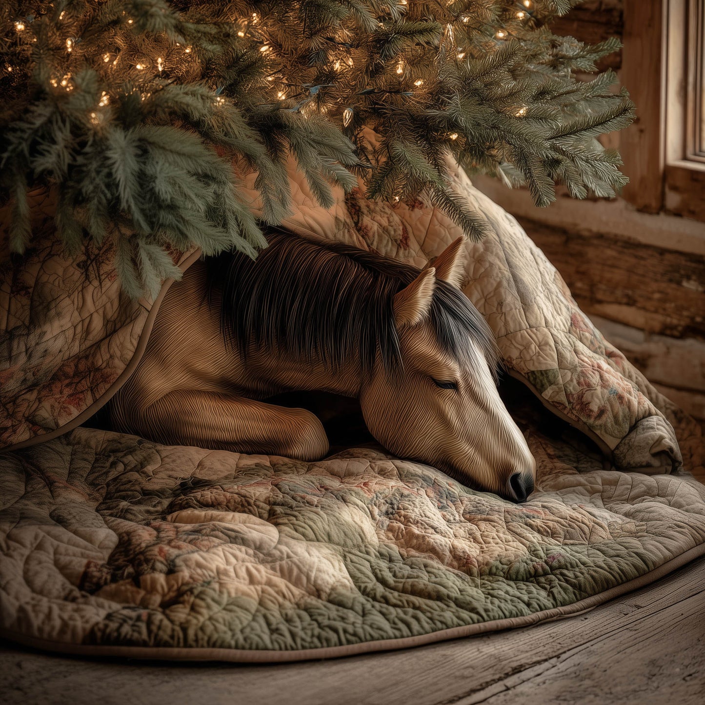 Holiday Farmstead Horse Quilted Tree Skirt GFTONT5056