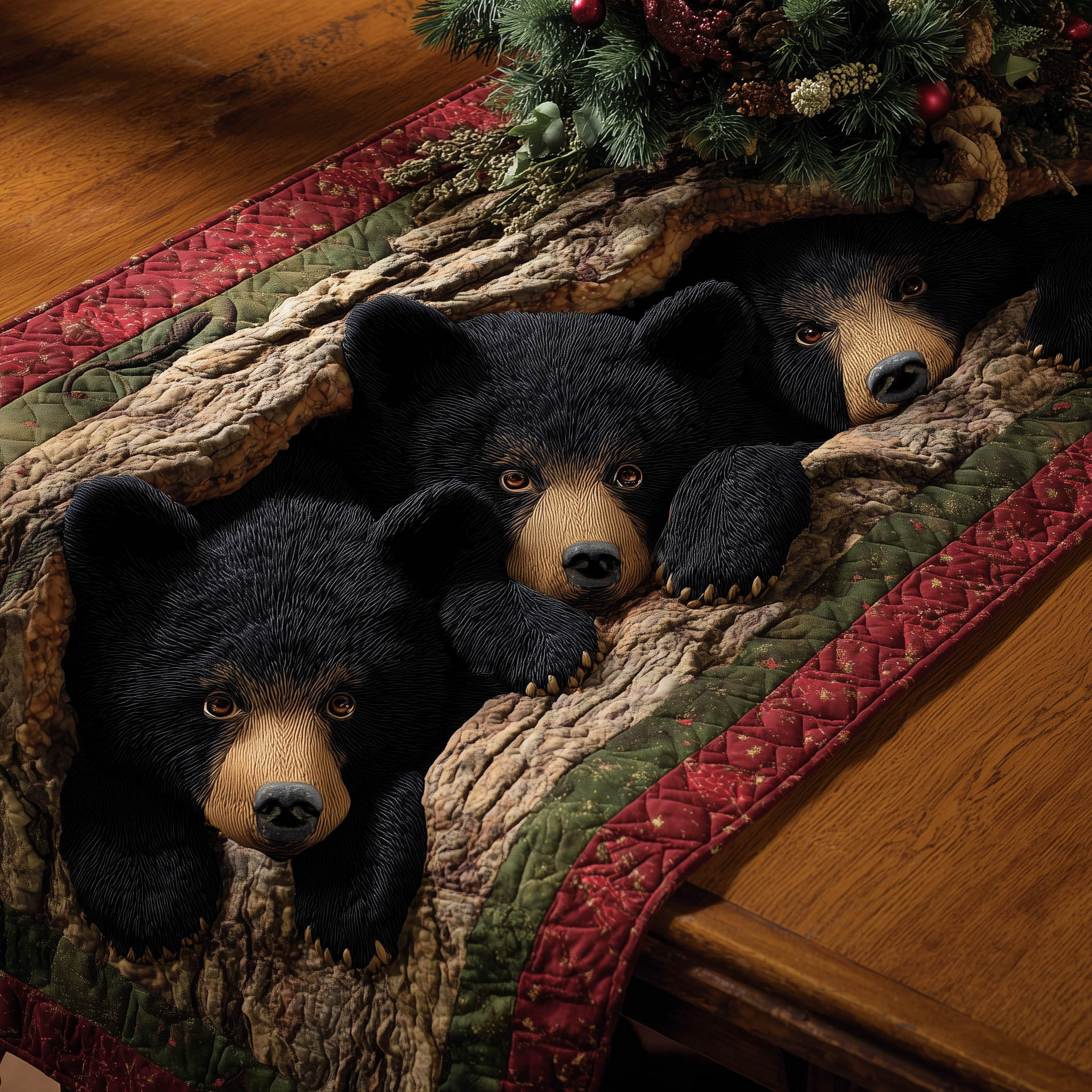 Whispering Pines Bear Quilted Table Topper NCU0PTT888