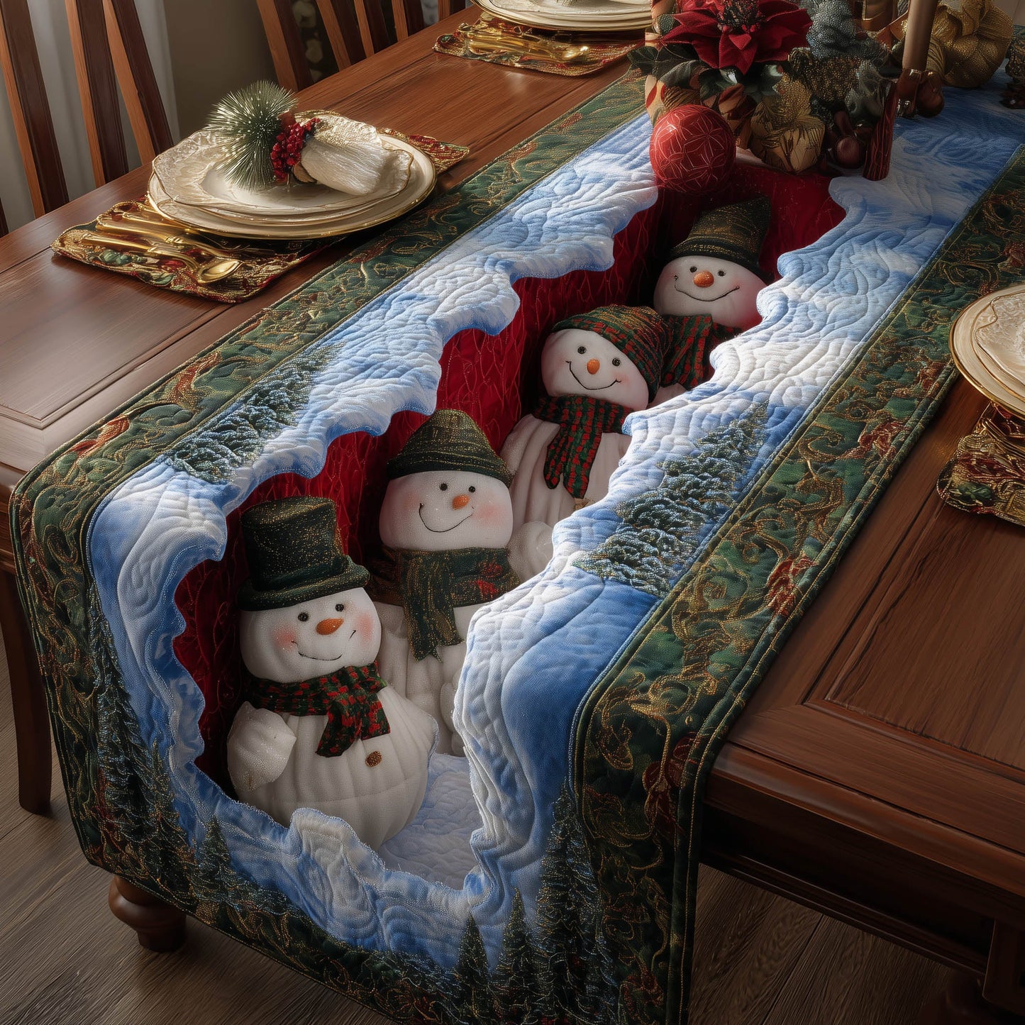 Winter Snowman Quilted Table Runner GFTONT5649