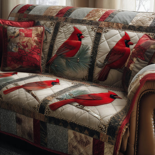 Festive Cardinal Quilted Sofa Cover GFTONT5713