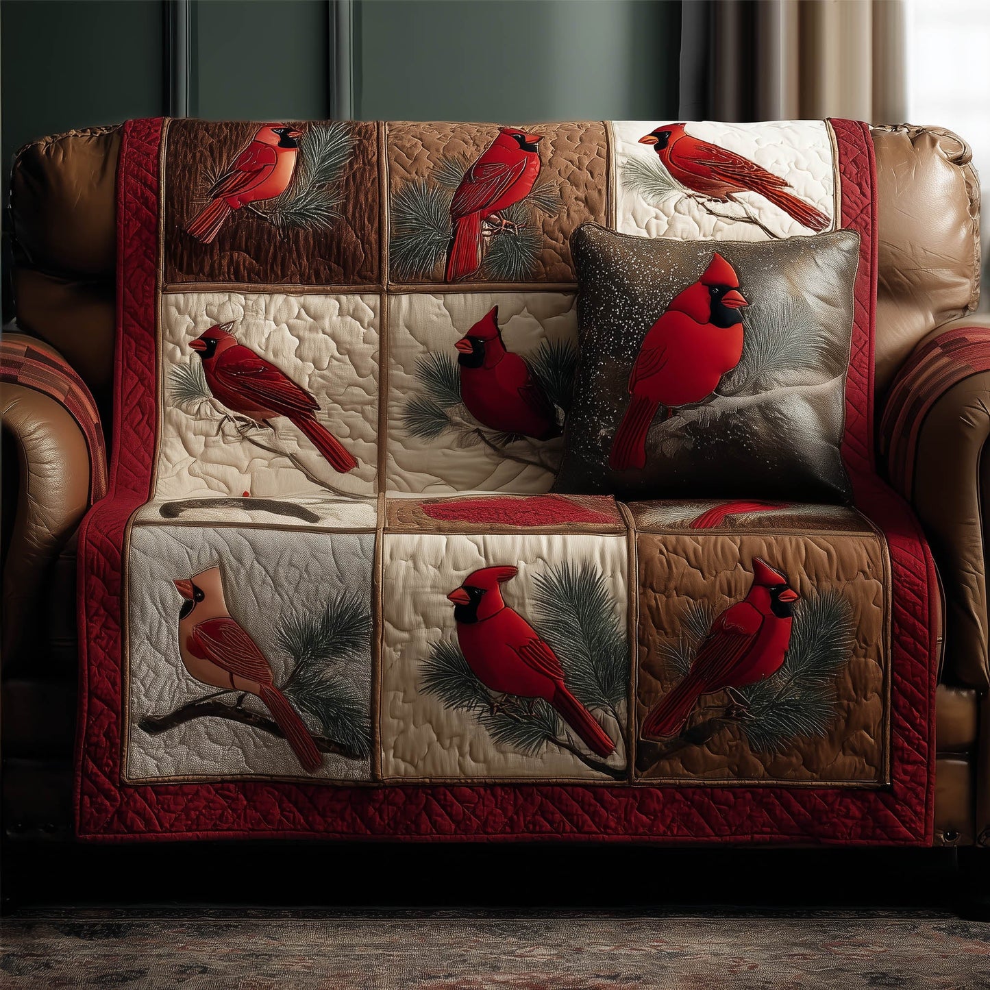Festive Cardinal Quilted Sofa Cover GFTONT5714