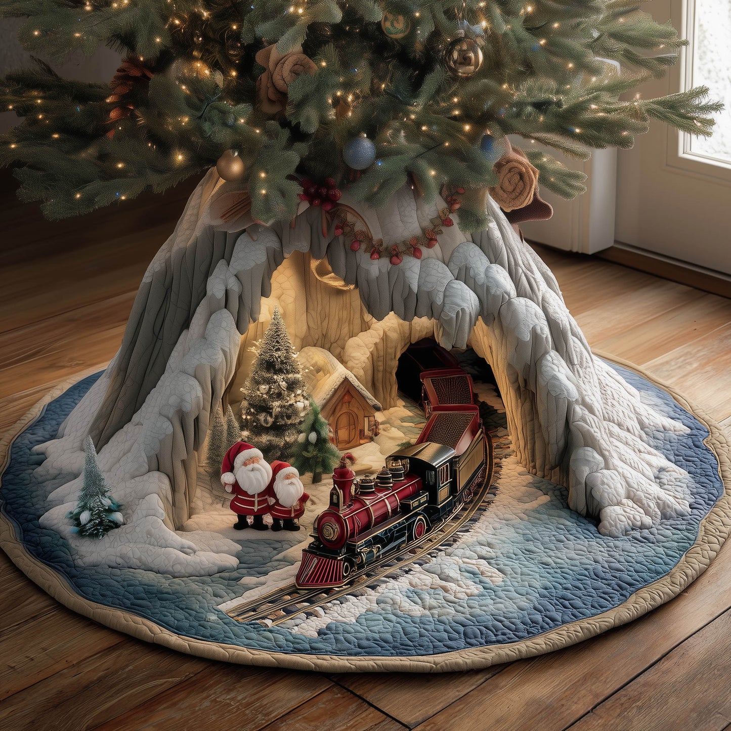 Gnome Railway Quilted Tree Skirt GFTONT5754