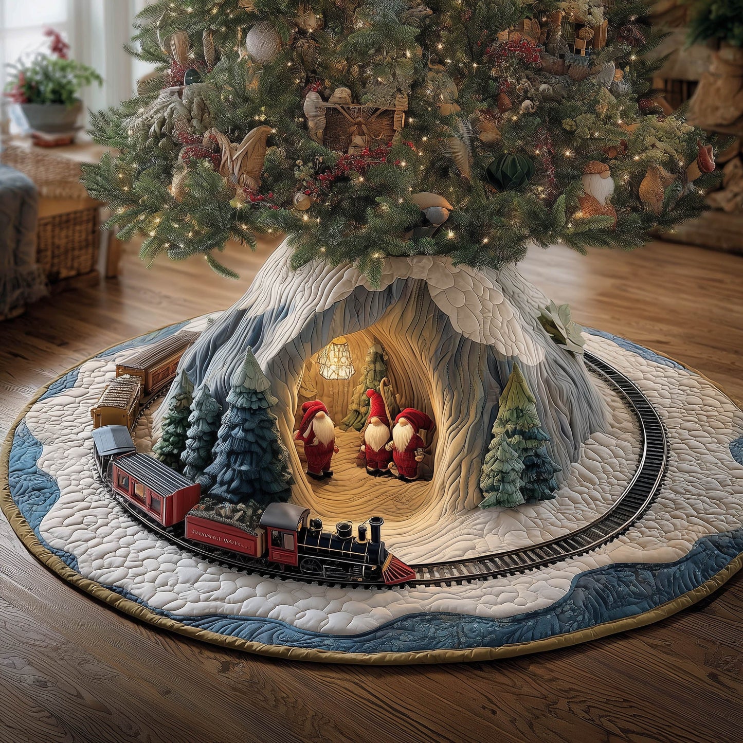 Christmas Train Quilted Tree Skirt GFTONT5756
