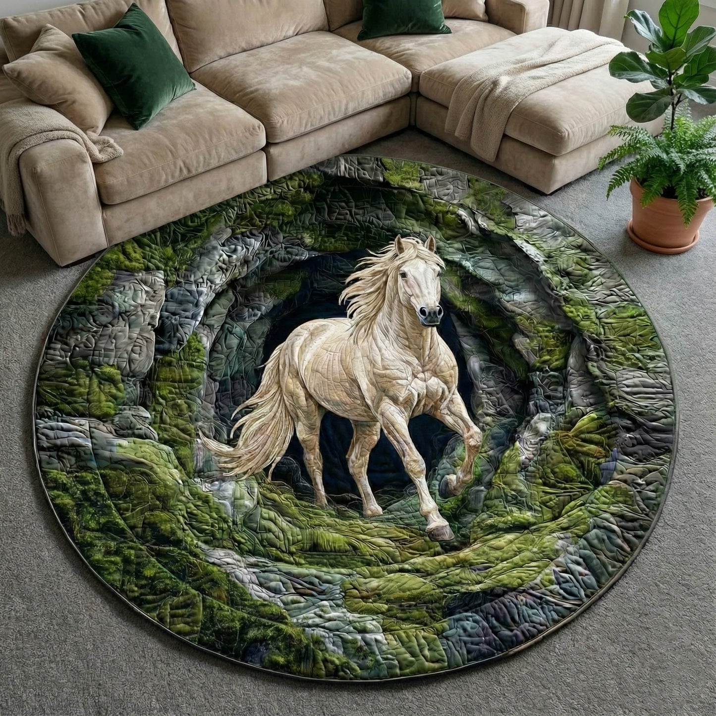 White Horse Quilted Round Mat GFTONT6076