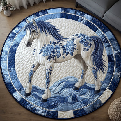 Blue Porcelain Horse Quilted Round Mat GFTONT6077