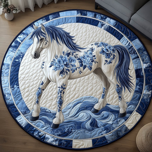 Blue Porcelain Horse Quilted Round Mat GFTONT6077