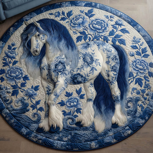 Blue Porcelain Horse Quilted Round Mat GFTONT6078