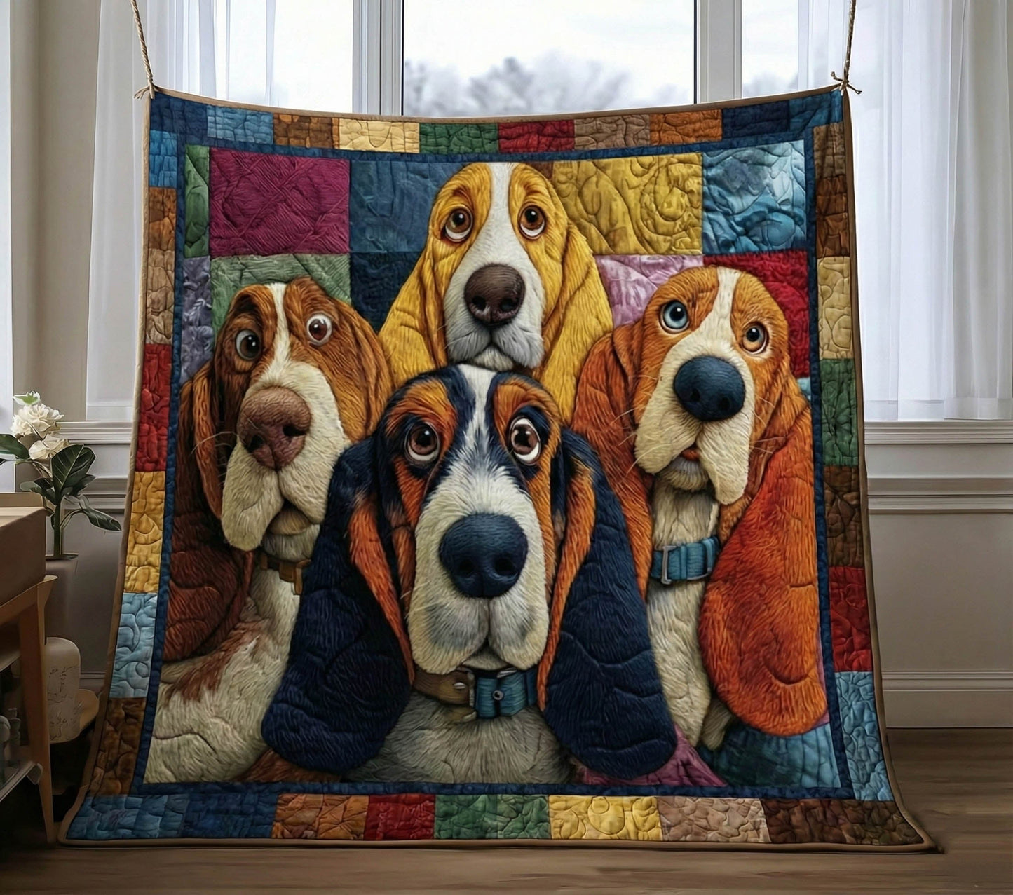 Basset Hound Assemble Quilted Blanket GFTONT6085