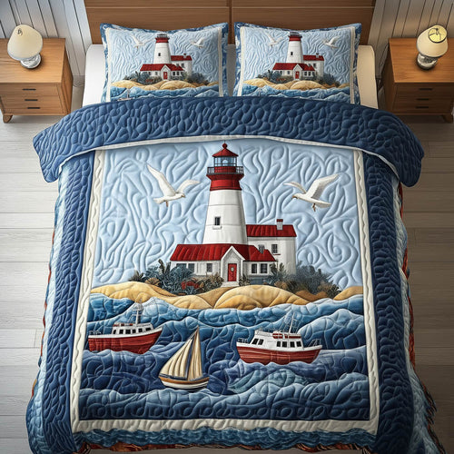 Coastal Lighthouse 3-Piece Quilted Bedding Set GFTONT6209