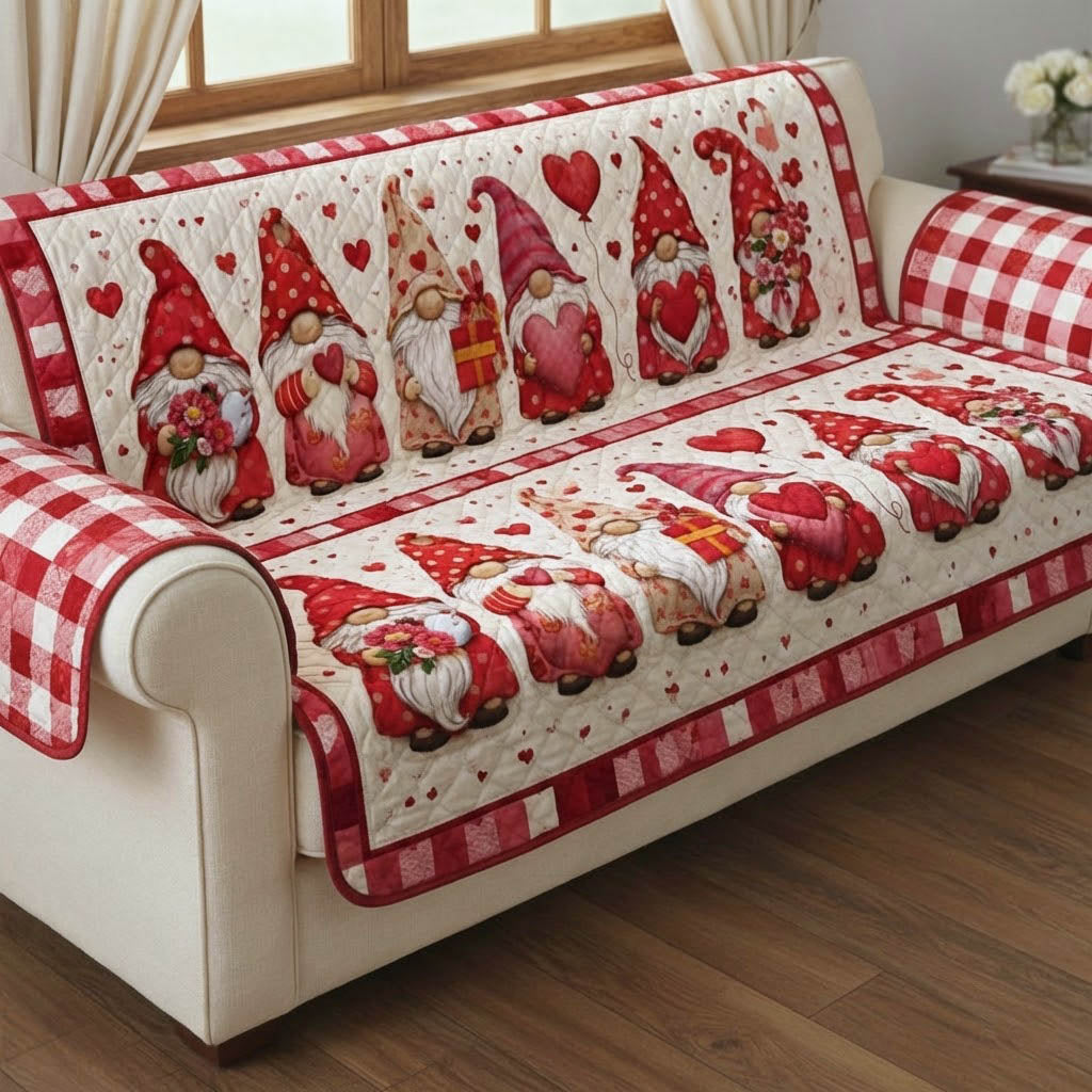 Valentine Gnomes Quilted Sofa Cover GFTONT6379