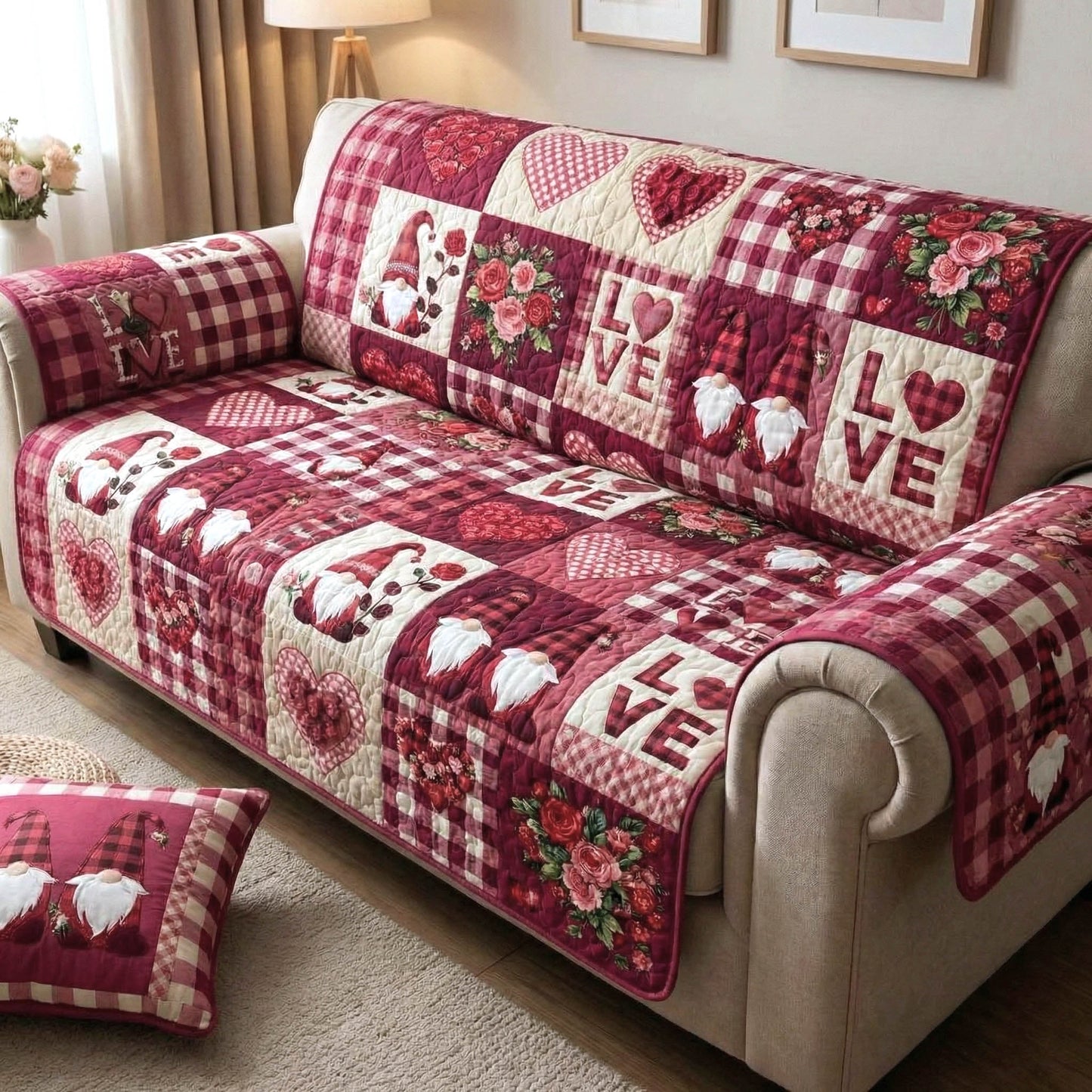 Loving Gnomes Quilted Sofa Cover GFTONT6381