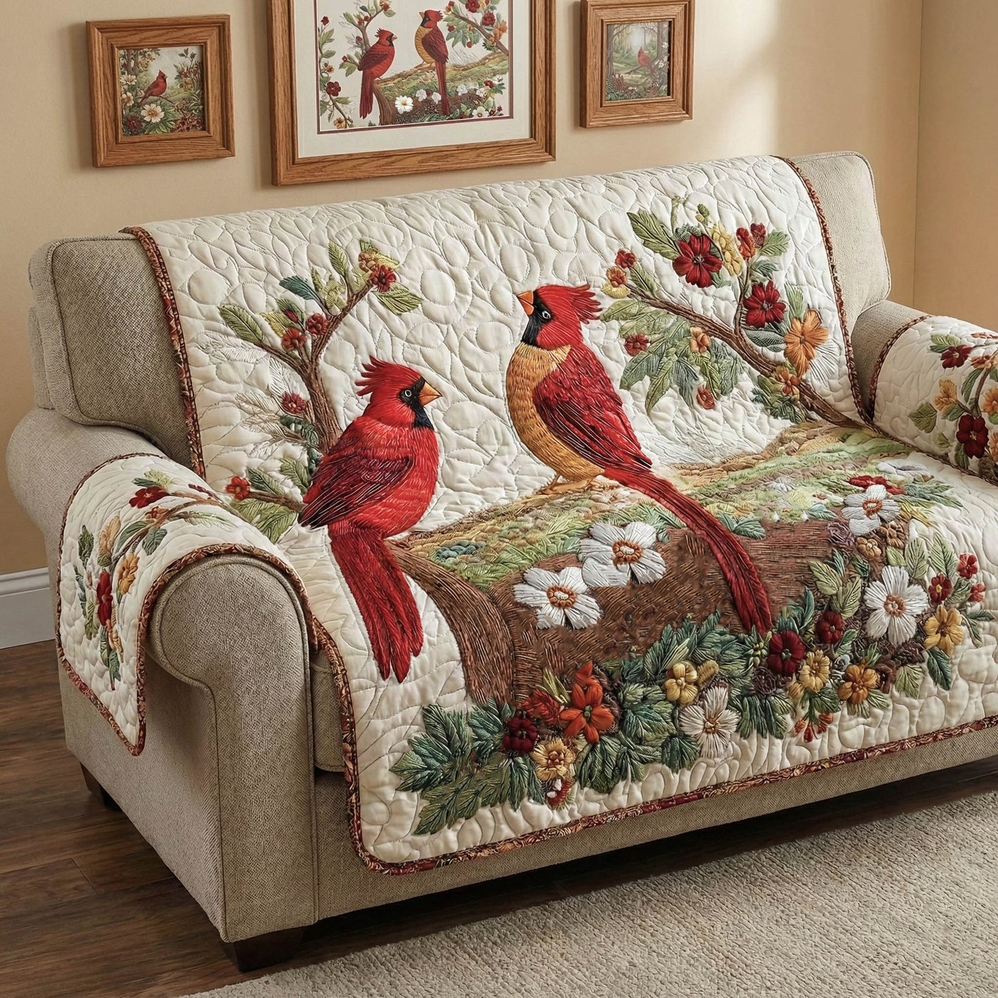 Charming Cardinals Quilted Sofa Cover GFTONT6382
